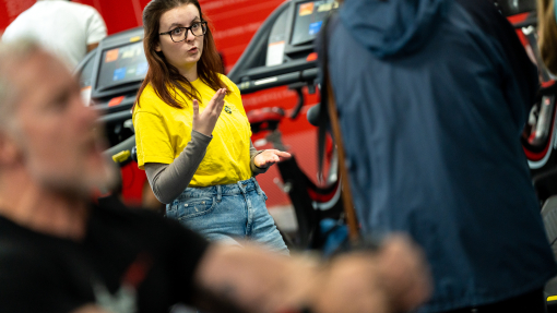 Student Ambassador giving tour of gym in Carmarthen