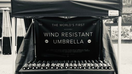a stall with umbrellas laid out on it
