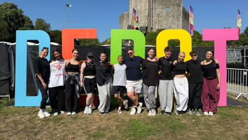 Wavda students standing in front of Cardiff Castle for Will Smith's Gig