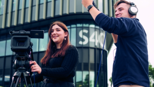 Students outside S4C building