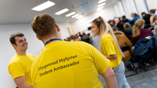 Student Ambassadors and visitors inside Haywood House Cardiff