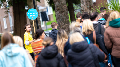 Student Ambassador giving campus tour in Carmarthen