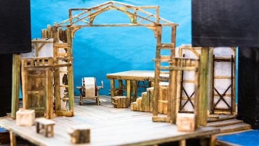 Model box for stage set ‘Playhouse Creatures’ in the Halliwell Theatre.