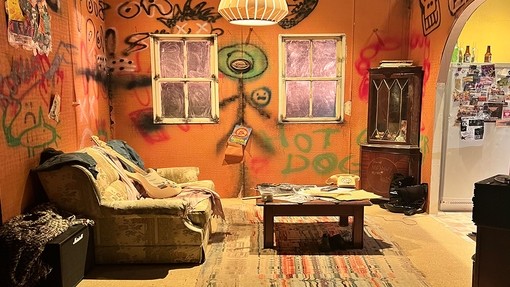 The living room for the Brixton squat, London 1982.