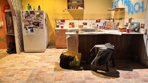 The kitchen diner for the Brixton squat, London 1982.