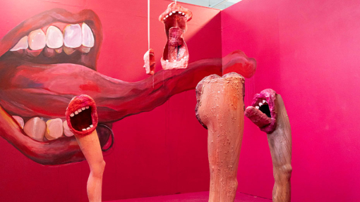 lips with teeth and tongue on legs