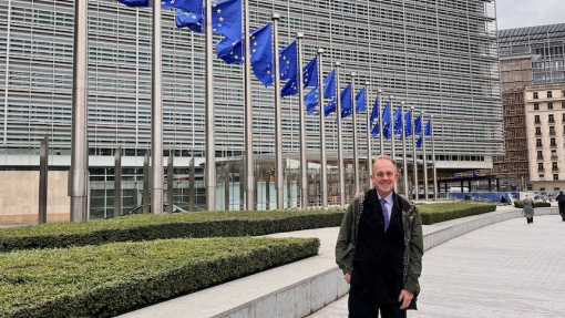 Professor Gary Bunt standing outside the European Commission in Brussels.