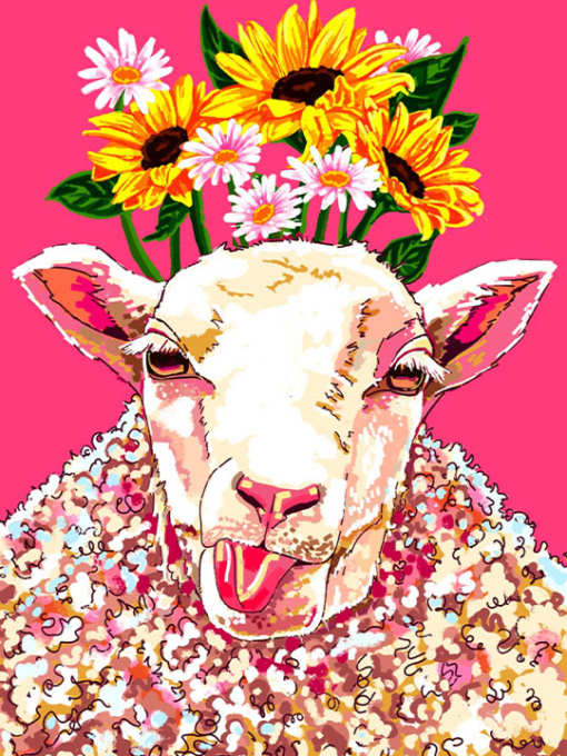 illustration of sheep with flowers