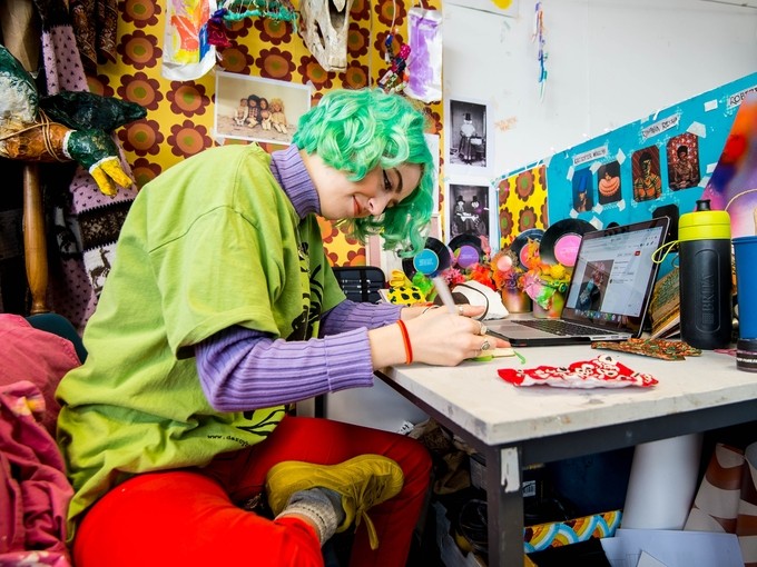 Art student working in a studio