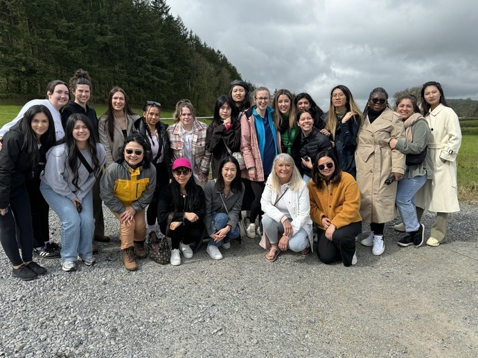 A group of students from Douglas College Canada in a group shot during their exchange visit to Wales