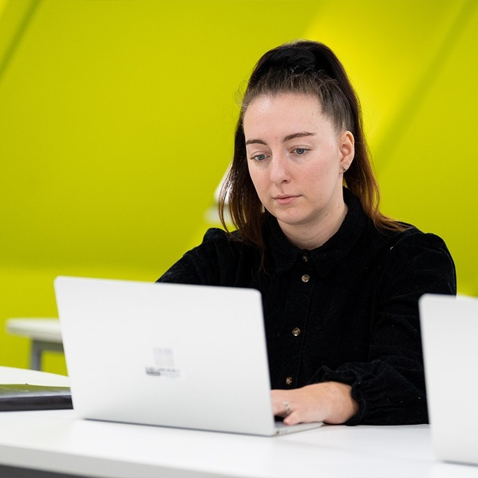 Student working on a laptop